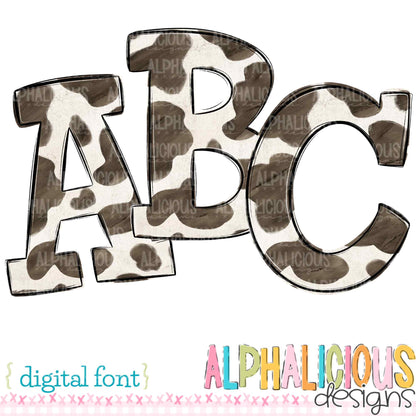 Whimsy- Brown Cow Print- Doodle Font