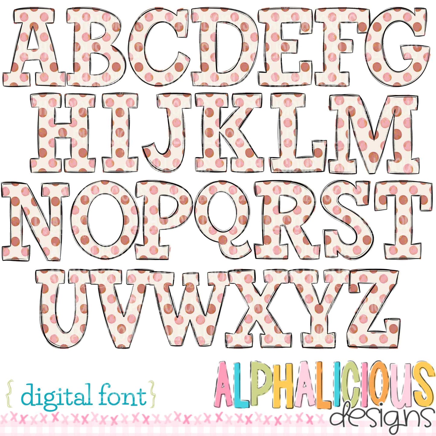 Whimsy- Cream/Blush Dots- Doodle Font