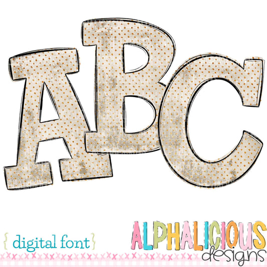 Whimsy- Cream with Gold Dots- Doodle Font