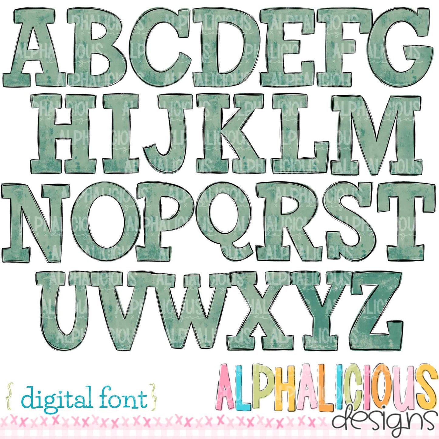 Whimsy- Light Green Solid- Doodle Font