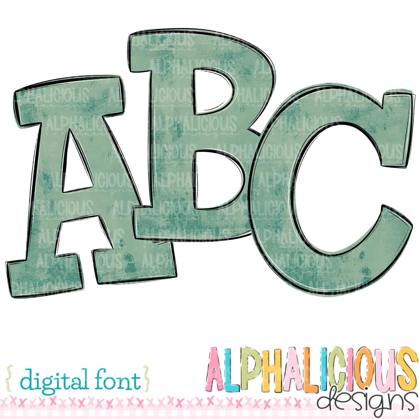 Whimsy- Light Green Solid- Doodle Font