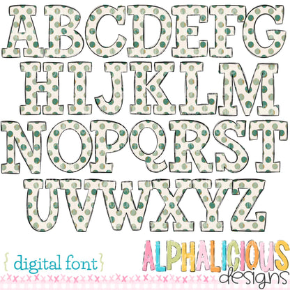 Whimsy- Light Green/Dark Green Dots- Doodle Font