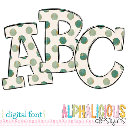 Whimsy- Light Green/Dark Green Dots- Doodle Font