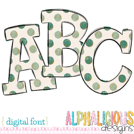 Whimsy- Light Green/Dark Green Dots- Doodle Font