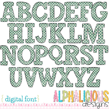 Whimsy- Light Green/Dark Green Gingham- Doodle Font