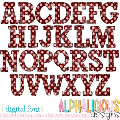 Whimsy- Red/Blush Dots- Doodle Font