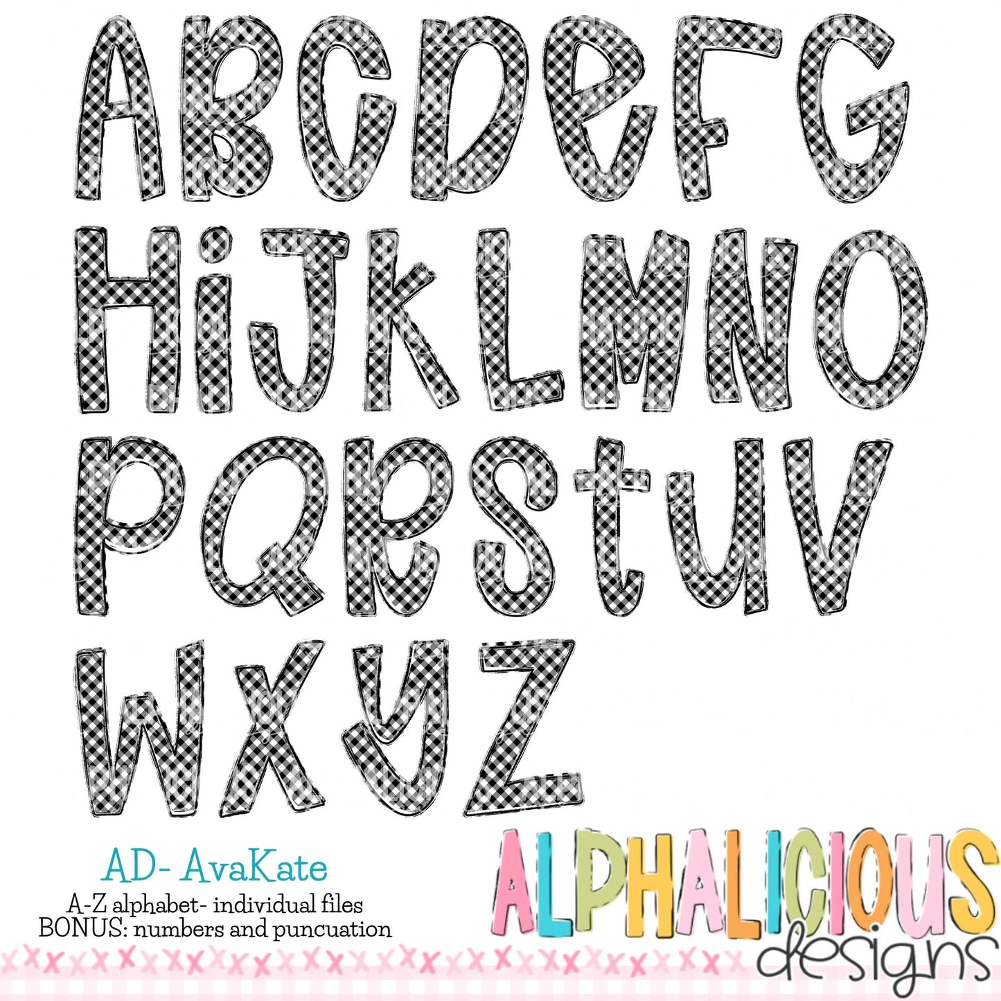 Ava Kate PNG Font- SM Diag Gingham- Black