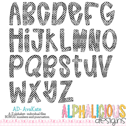 Ava Kate PNG Font- SM Diag Gingham- Black