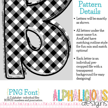 Ava Kate PNG Font- SM Diag Gingham- Black