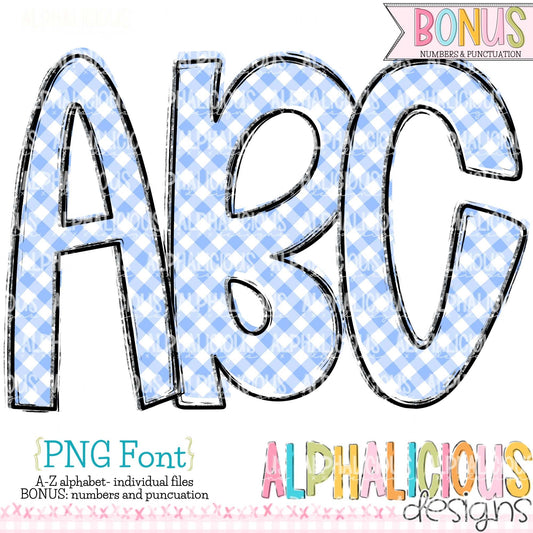Ava Kate PNG Font- SM Diag Gingham- Blue