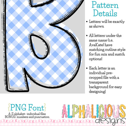 Ava Kate PNG Font- SM Diag Gingham- Blue