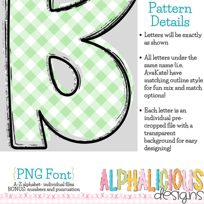 Ava Kate PNG Font- SM Diag Gingham- Green
