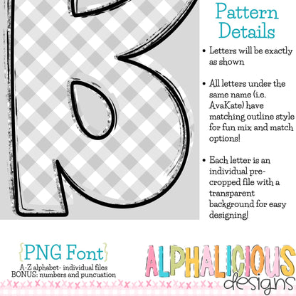 Ava Kate PNG Font- SM Diag Gingham- Grey