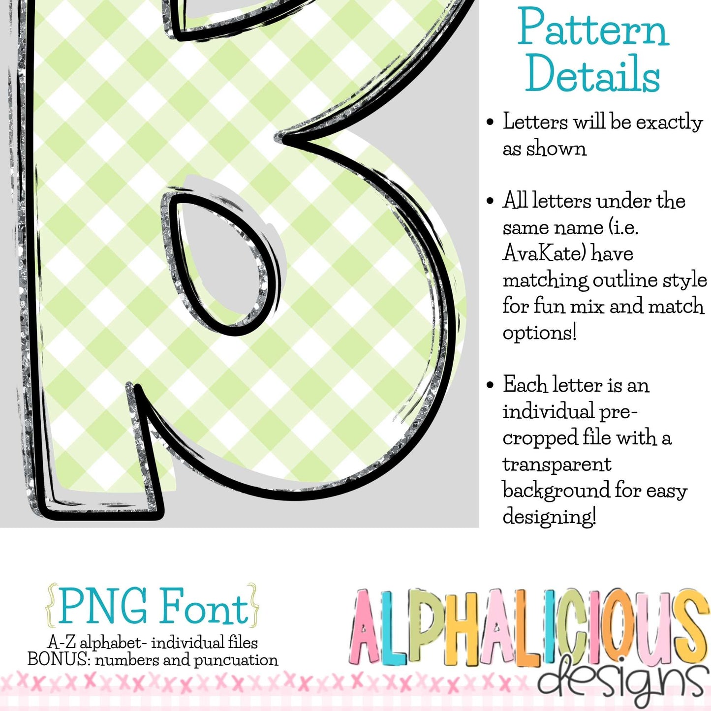 Ava Kate PNG Font- SM Diag Gingham- Lime