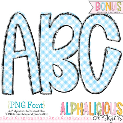 Ava Kate PNG Font- SM Diag Gingham- LT BLUE