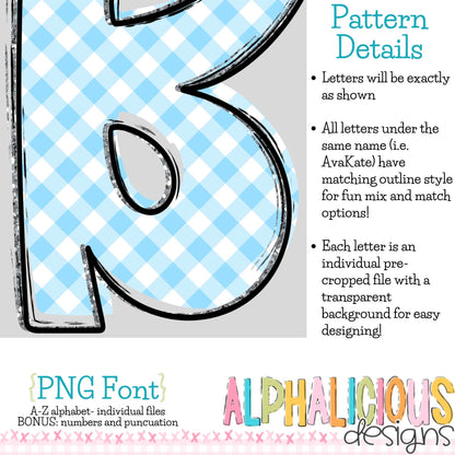 Ava Kate PNG Font- SM Diag Gingham- LT BLUE