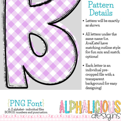 Ava Kate PNG Font- SM Diag Gingham- Lt Purple