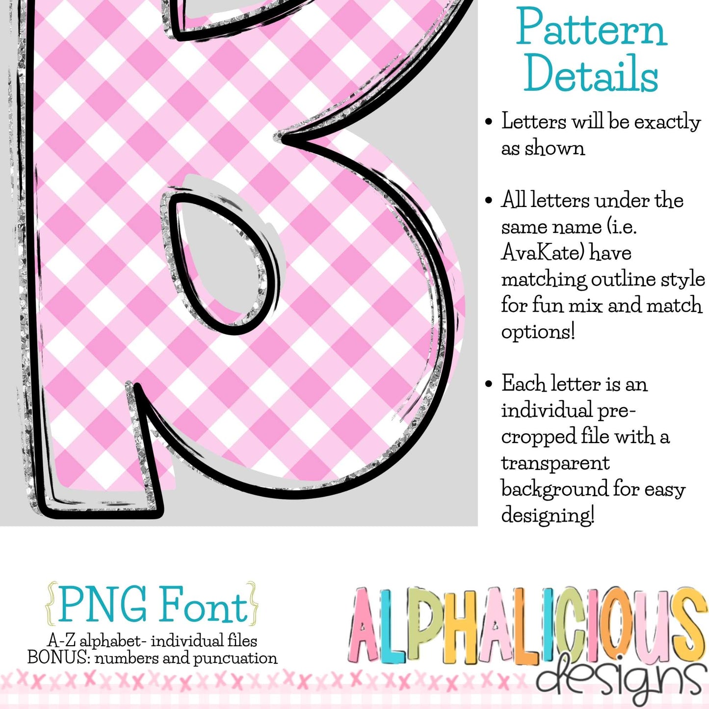 Ava Kate PNG Font- SM Diag Gingham- Magenta