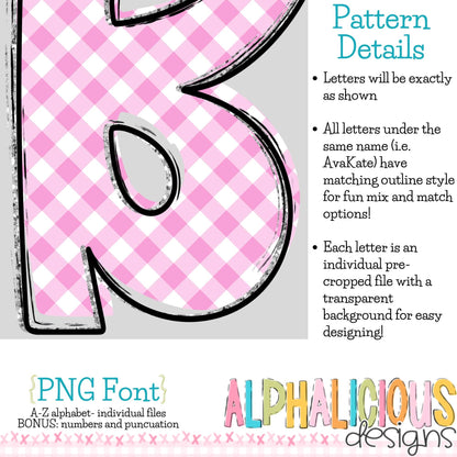 Ava Kate PNG Font- SM Diag Gingham- Magenta