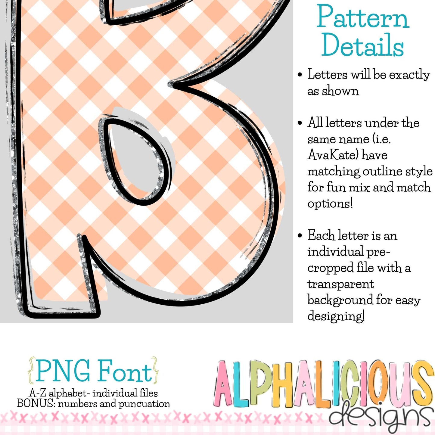 Ava Kate PNG Font- SM Diag Gingham- Orange