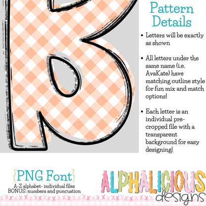 Ava Kate PNG Font- SM Diag Gingham- Orange
