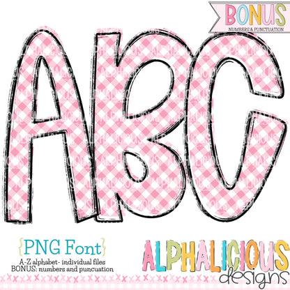 Ava Kate PNG Font- SM Diag Gingham- Pink