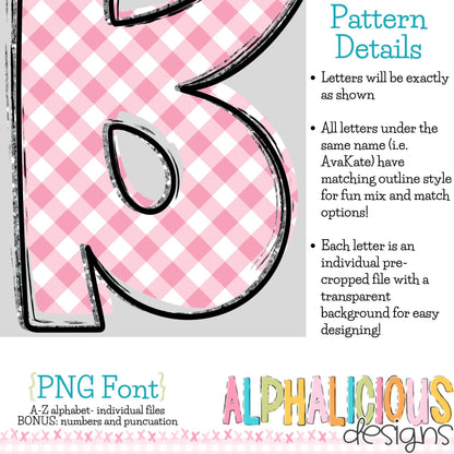 Ava Kate PNG Font- SM Diag Gingham- Pink
