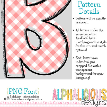 Ava Kate PNG Font- SM Diag Gingham- Red
