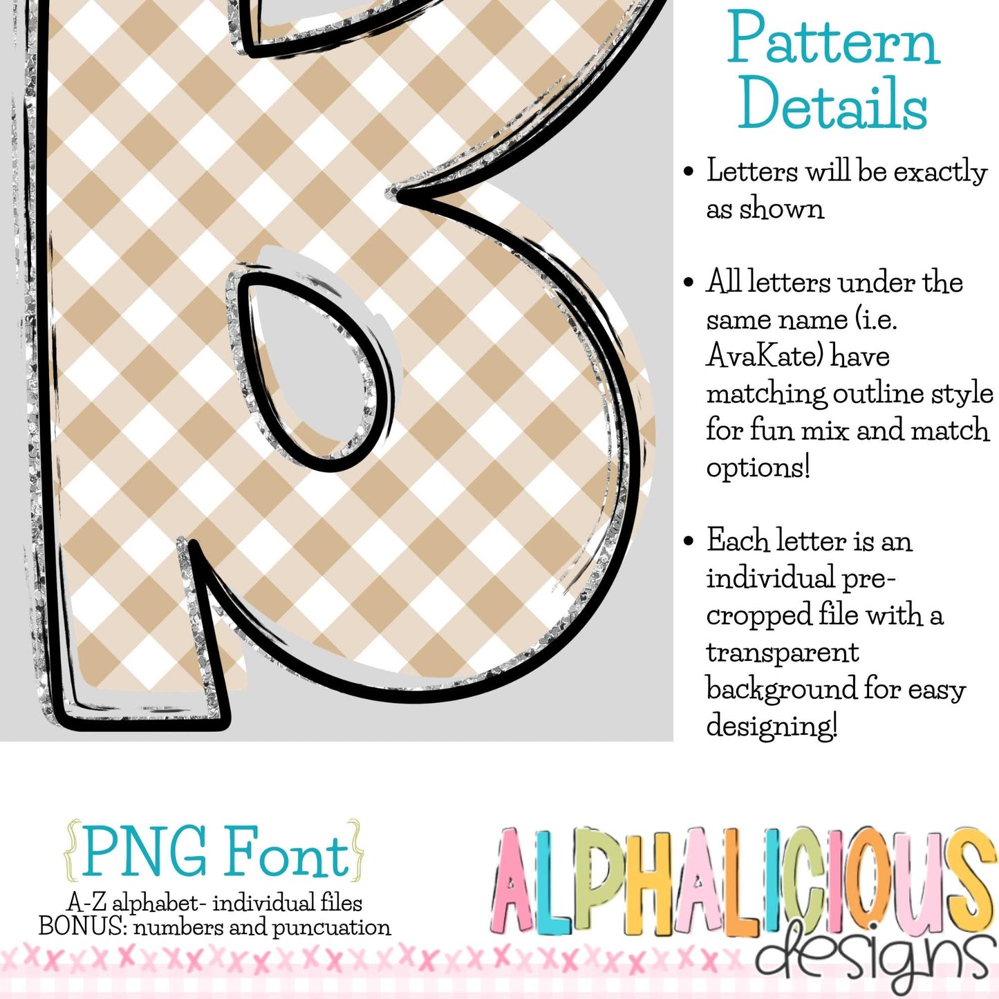 Ava Kate PNG Font- SM Diag Gingham- Tan
