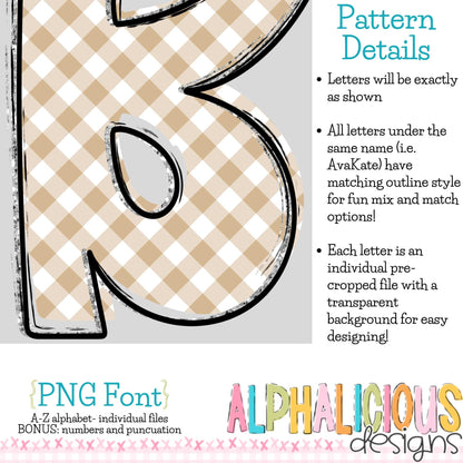 Ava Kate PNG Font- SM Diag Gingham- Tan