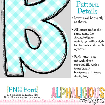 Ava Kate PNG Font- SM Diag Gingham- TURQUOISE