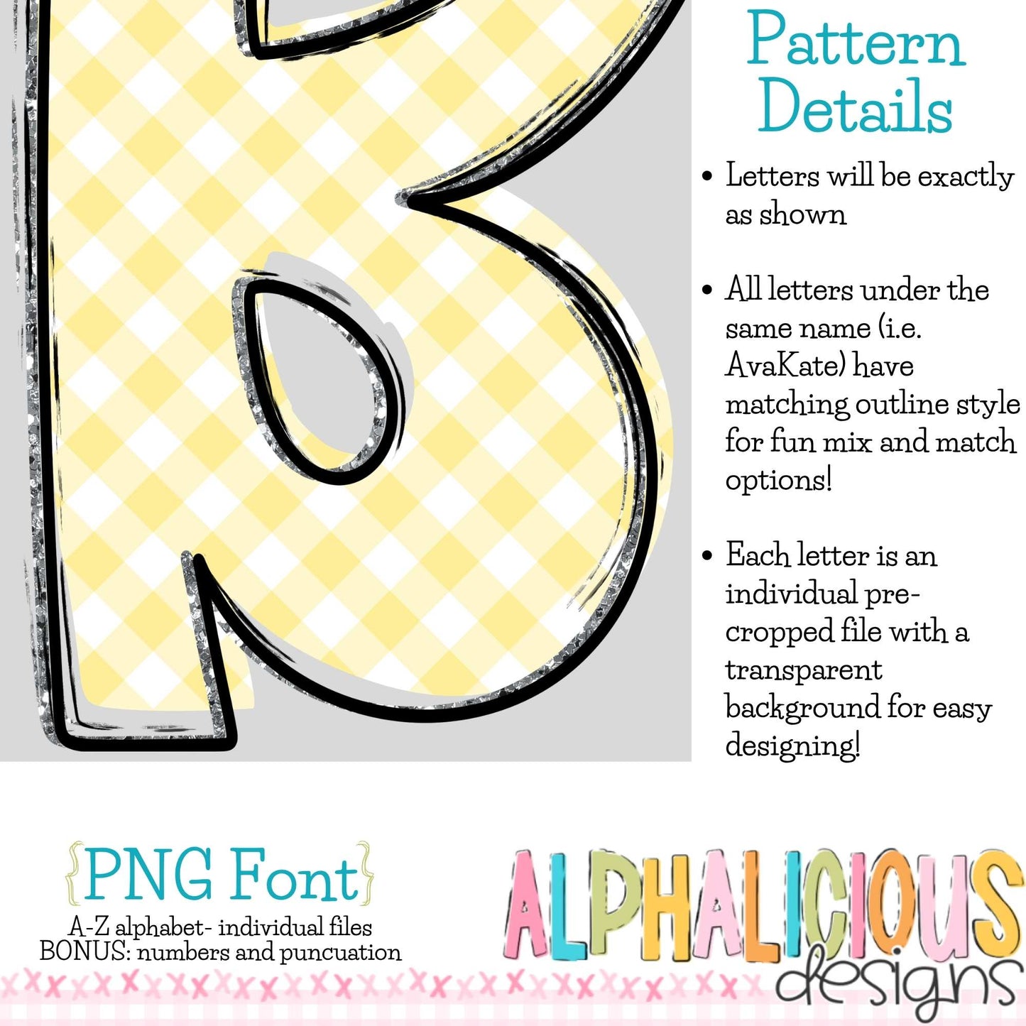 Ava Kate PNG Font- SM Diag Gingham- Yellow