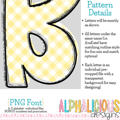 Ava Kate PNG Font- SM Diag Gingham- Yellow