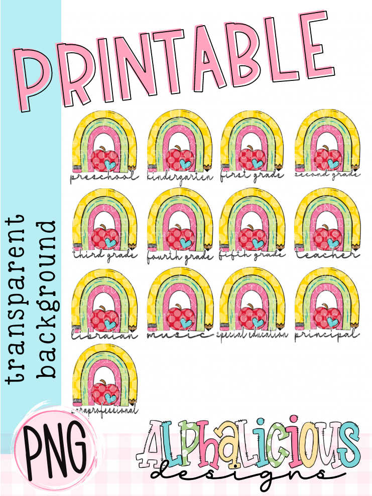 Rainbow with Pencil- BIG Bundle- Printable PNG