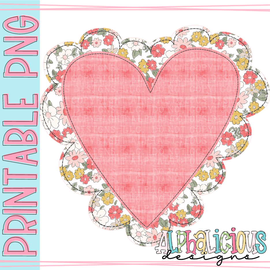 Scalloped Heart- Floral- FauxApplique- PNG
