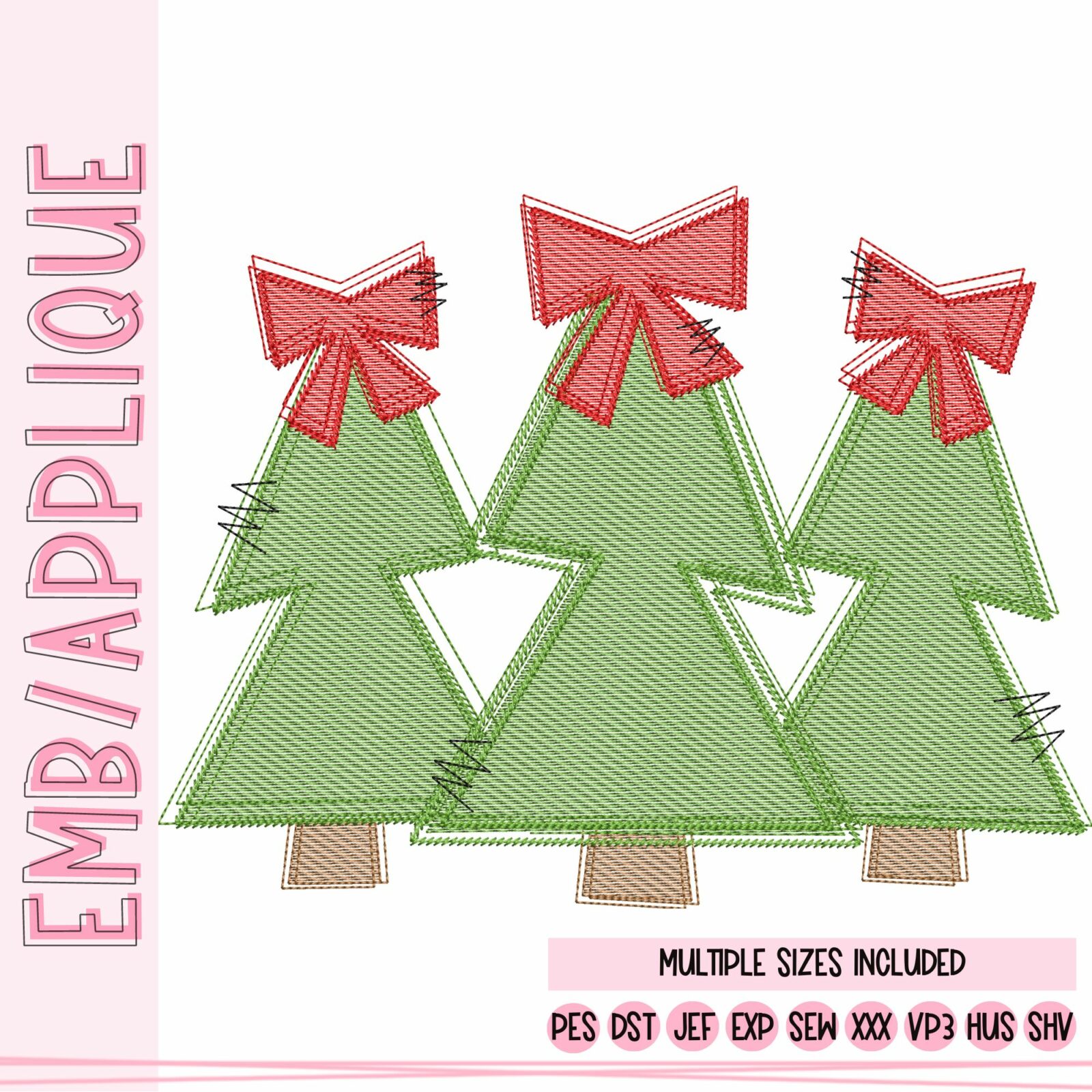 Funky Trees with Bow - Three In A Row - Sketch – Alphalicious Designs