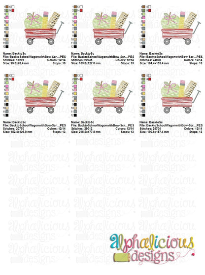 Back to School Wagon with Bow - Scribble Fill