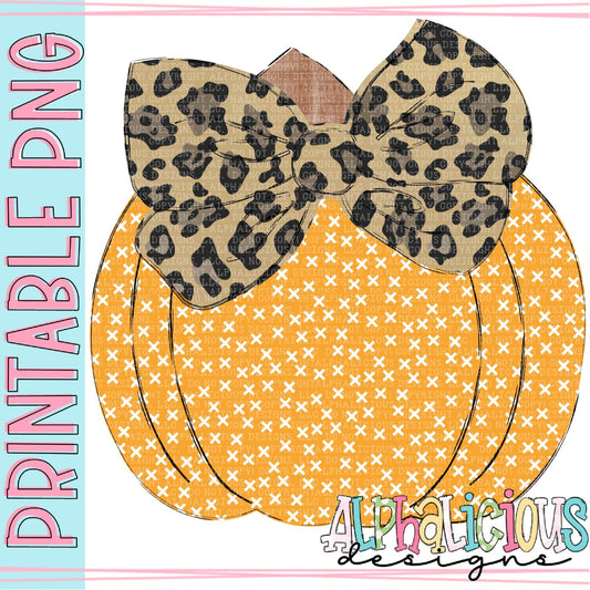 Big Bow Pumpkin - Orange and Leopard - Printable PNG