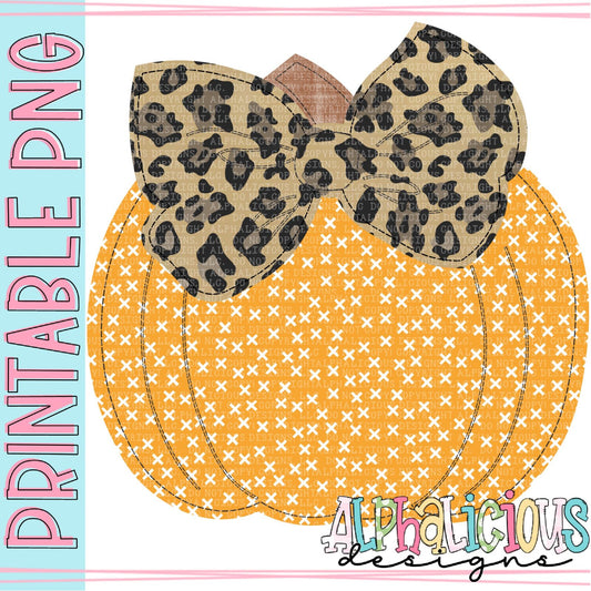 Big Bow Pumpkin - Orange and Leopard - Faux Applique - Printable PNG