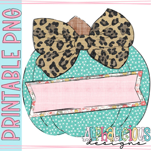 Big Bow Pumpkin with Box - Leopard and Turquoise - Printable PNG