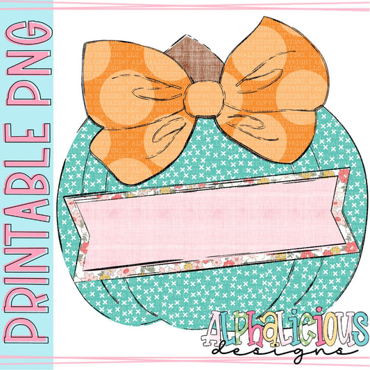 Big Bow Pumpkin with Box - Orange and Turquoise - Printable PNG