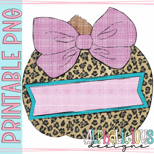 Big Bow Pumpkin with Box - Purple Leopard - Printable PNG