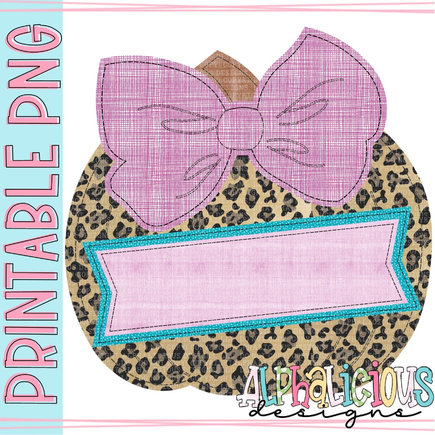 Big Bow Pumpkin with Box - Purple Leopard - Faux Applique - Printable PNG