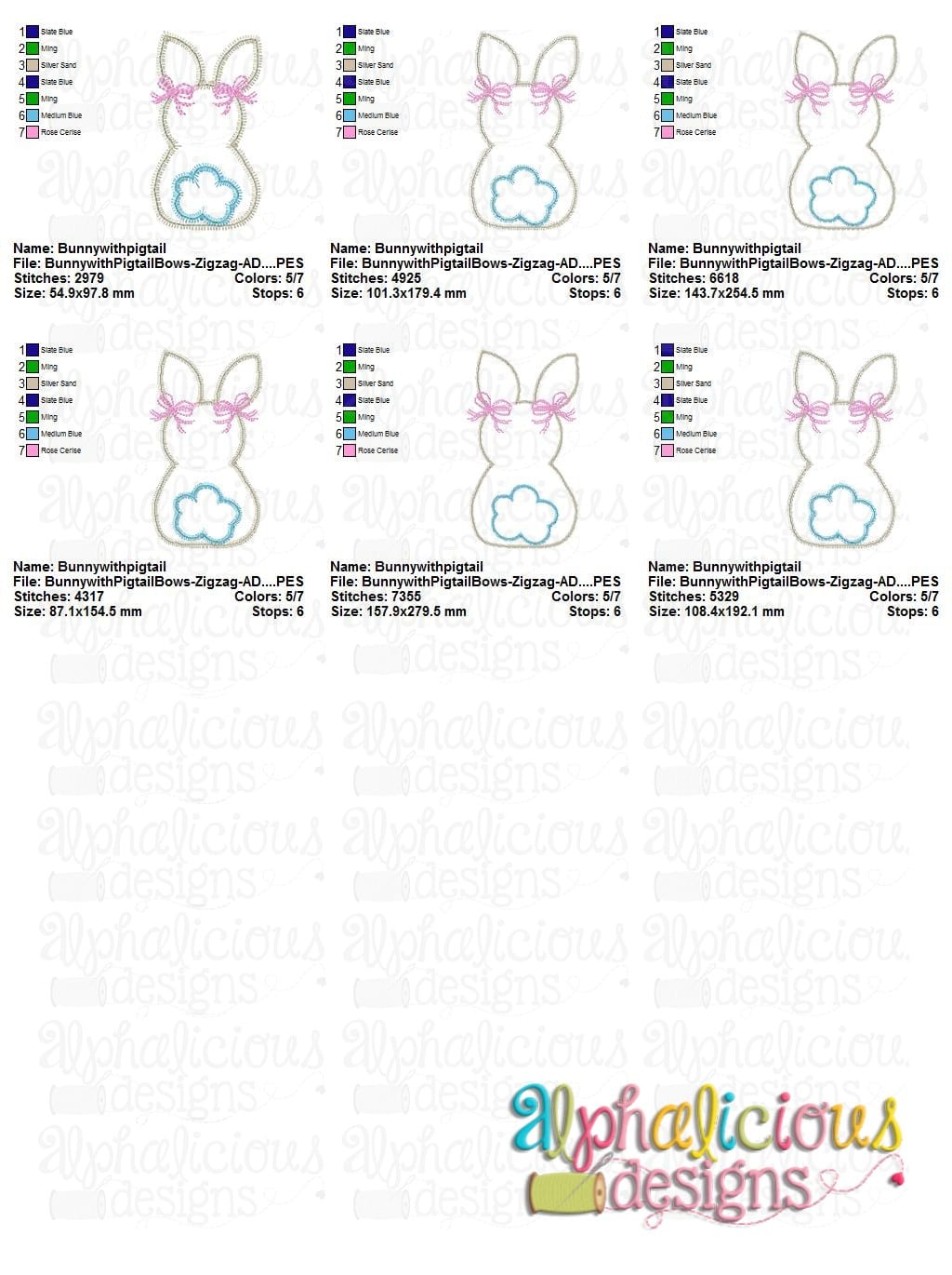Bunny with Pigtail Bows - Zig zag