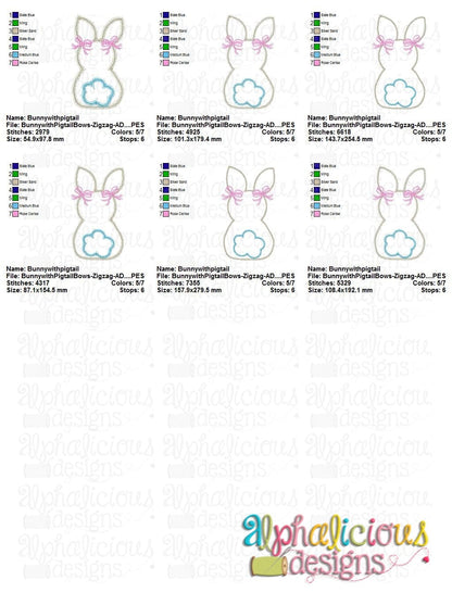 Bunny with Pigtail Bows - Zig zag