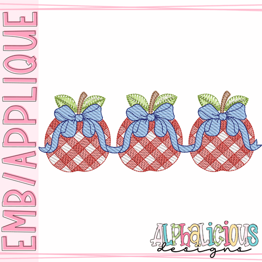 Gingham Apples With Connecting Bows - Sketch