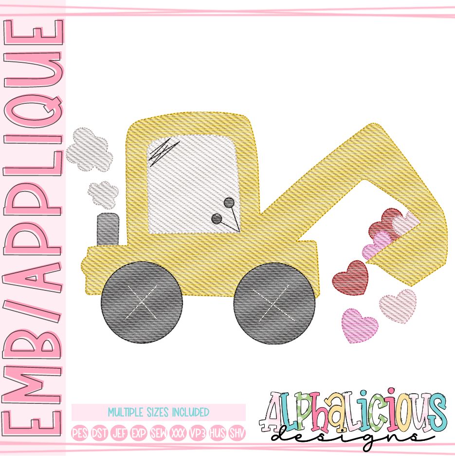 Funky Backhoe with Hearts - Sketch – Alphalicious Designs