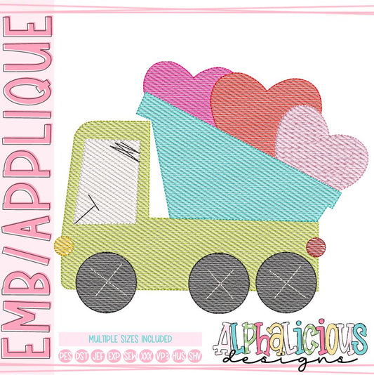 Funky Dump Truck with Hearts - Sketch