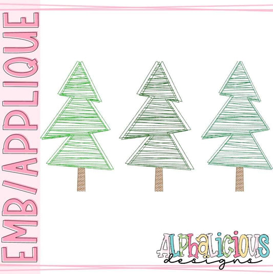 Simple Holiday Trees - Three in a Row - Scribble