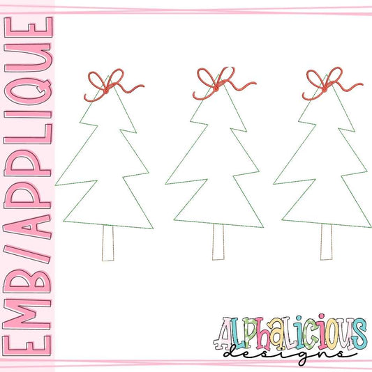 Simple Holiday Trees with Bow - Three in a Row - Triple Bean